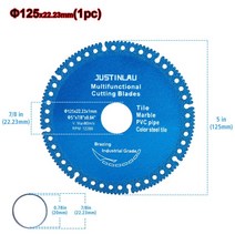타일컷팅기 타일커터기 커팅기 JUSTINLAU 커팅 피스 디스크 락 금속 대리석 앵글 드라이 에머리 톱날-137, 10.1pc Blue-125mm