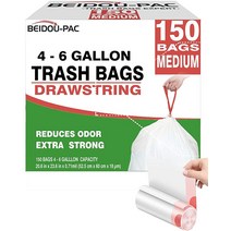 BEIDOU-PAC 30.5-37.9L(8-10갤런) 드로스트링 쓰레기 봉투 120개 멀티폴드 롤 쓰레기 봉투 대형 주방 쓰레기 봉투 무취 튼튼한 흰색 플라스틱 음식 스크, White 4-6 GAL