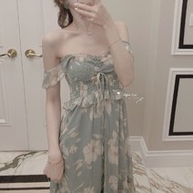선녀 플라워 원피스 부드러운 플레어 슬립 쉬폰 선셋 투피스눅눅하다