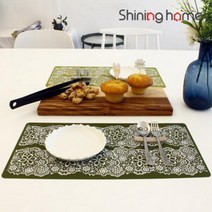 레이스 실리콘 식탁매트/러너 2P.샤이닝홈, 올리브, 올리브