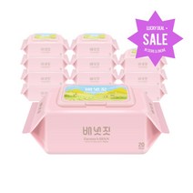 배냇짓 레드빈 핑크 아기물티슈 엠보싱 캡형 휴대 20매 12팩