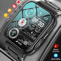 남성용 ECG + PPG 혈당 스마트워치 혈압 온도계 IP68 방수 1.91 인치, 4.Black leather
