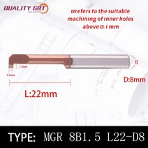 소형 공작기계 밀링머신 Q.Grt MGR 홈 가공 커터 일체형 카바이드 내부 공구 CNC 초내진 구멍 터닝 선반 바, 8 B1.5 L22, 1개