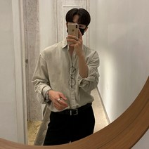POMTOR 코튼 오버핏 긴팔 데님 청 셔츠 사계절 기본 데일리 청남방