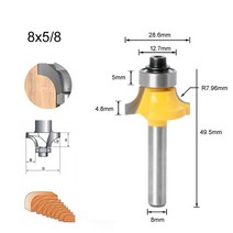 트리머테이블 목공 라우터 목재 플레이트 6mm6.35mm8mm 생크 코너 라운딩 오버 비트 베어링 우드 밀링 커터 포함 텅스텐 카바이드 커팅 그루브 100760, 8x28.6mm