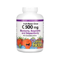 내추럴팩터스 비타민C 500mg 메가도스 블루베리 라즈베리 보이젠베리 180츄어블 웨이퍼 헤스페리딘 로즈힙 루틴 아스코르브산 시트르산 만다린 감초뿌리