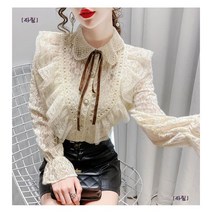 프릴 블라우스 여성 초창기 느낌 미니멀 긴팔 넥 레이스 코디 서양풍