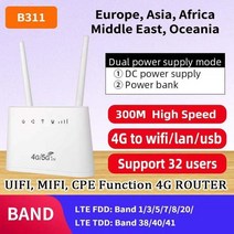 유심라우터 LTE라우터 와이파이 b311 300mpbs 4000mah 배터리 3g usb 모뎀 4g wifi 잠금 해제 sim 카드 휴대 lte 모바일 핫스팟 cpe 무선 5g, 유럽 ​​버전, 나는 플러그