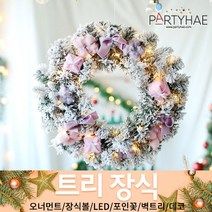 (주)파티해 크리스마스 트리 장식2 E-I - 벽트리 세트 리스 미니트리 모루, G18_유러피안코튼장식리스(40cm)-핑크