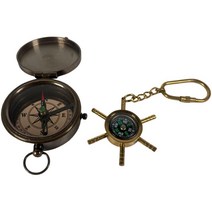 콤보 세트 선박 휠 나침반 키 체인 세련된 외관과 해상 앤티크 황동 항해 구리 다이얼 기능 방향 파인더 장치