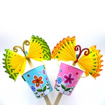 DIY만들기 날개펴는 나비 5인용, 1.핑크컵(노란색상지날개)