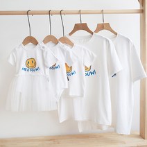 여름가족티 패밀리룩 돌촬영 기념일이벤트룩 화이트스마일 남여공용 반팔티