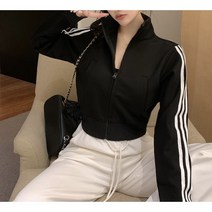 [운동복/데일리룩] 블랙 크롭 소매 집업 점퍼