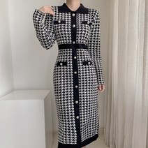 [당일출고] 결혼식하객룩 돌잔치엄마 상견례옷차림 예복 하운드투스 지도리체크 니트원피스