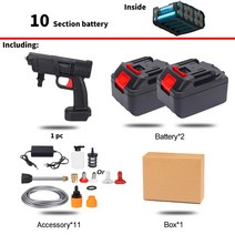 고압세척기 세차 산업용 하수구 가정용20r 10000mh 무선 전기 고압 세척기 충전식 자동 세차 스프레이 건, 04 A 2battery 10section