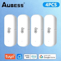 AUBESS WiFi 온도 습도 센서 실내 온도계 습도계 스마트 홈 보안 경보 시스템 Tuya Smart Life alexa용, 04 4Pcs