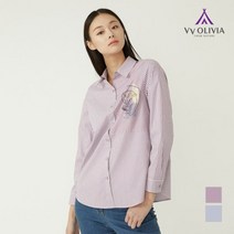올리비아로렌 여성용 진주포인트 스트라이프 셔츠 VVCNLYS2161