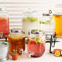 사각 워터 음료 디스펜서 유리물병 4L 싱글 쥬스 물