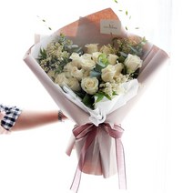 [화이트장미 30송이 꽃다발] 플로라운지 생화꽃다발 배송, 드라이플라워 카드(＋5천원), 서울퀵배송 (＋5천원)
