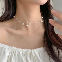 블루씨티 러플 진주 아크릴 진주 레이어드 초커 목걸이