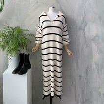 행복여[신상무배]오픈 브이넥 세라 스트라이프 니트 원피스