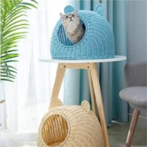 귀여운 냥이 강아지집 아지트 라탄하우스 고양이 숨숨집, 핑크