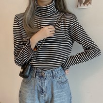 나루니 W01073 여성 폴라티 단가라 스프라이트 목티 안감 기모 겨울