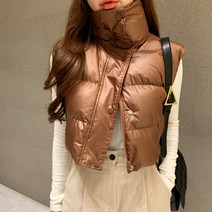 크롭 하이넥 웰론 패딩 조끼