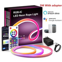 Tuya WiFi 5V/12V RGBIC 네온 로프 조명 IP68 USB 스트립 빛 음악 3 M/5M 16 백만 DIY 색상 스마트 라이트, [02] 5M, 02 5M