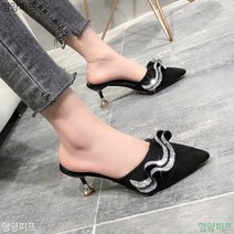 명양피프 프릴 큐빅 뮬샌들 6cm 뾰족 힐 샌달 m3429