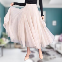 플레어 샤스커트 주름치마 왕단 치마 망사 미디움 롱 드롭