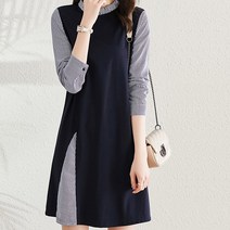 이유무무 NQ-055 여성 레이어드 스트라이프 소매 원피스