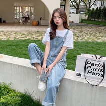 멜빵바지 한 벌 청바지 패션 여성복 코디 캐주얼