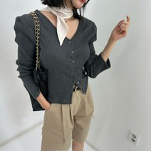 골지단추 Y가디건
