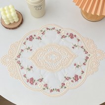[신혼일기] 로맨틱 사이드 플라워 프렌치 레이스 테이블 매트, 그레이