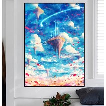하늘 풍경 보석십자수 큐빅 그림 도시 포인트 크로스 스티치 간단한 거실 집콕 놀이, 풀 다이아몬드70×100CM 지퍼백 나인 다이아몬