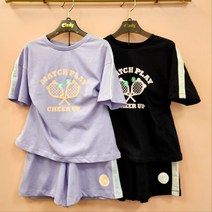 [신디키즈]논현점**난말야 연진아~여름엔 시원했음 좋겠어~꾸안꾸 스타일의 세상편한 반바지 상하세트! 테니스 매치 반팔 세트 CIRT23501