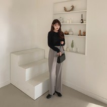 여자 데일리 루즈한 소매기장 파스텔 컬러 라운드 긴팔티