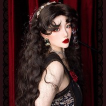 OCM 중세 유럽 귀족 부인 헤어스타일 80cm 코스어 통가발, 블랙 (Black)