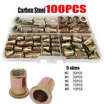 리벳건 팝너트건 210/165/100PCS 상자 리벳 너트 탄소강 M4 M5 M6 M8 M10 M12 플랫 헤드 세트 하드웨어 멀, 100PCS M3-M8