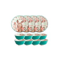 BLOWFISH FUGU도자기 그릇 세트 4인 예쁜 홈식기세트 12P 밥 국 홈세트 접시 밥공기 노르딕 스타일 그릇 세트, 밥그릇4+국그릇4+접시4, C