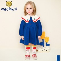 몰리멜리 여아용 깔끔단정 체리 스캘럽 원피스