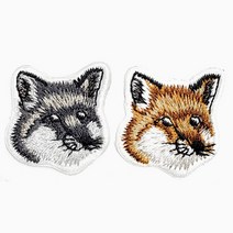 여우얼굴 자수 와펜 빈티지 패치 캐릭터 패션 의류부자재 열접착, 2. 회색