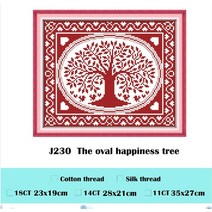 프랑스 십자수도안 타원형 행복 나무 18 14 11 캔버스 코튼 실크 카운트 스티칭, 하얀, 면사, 11ct 언프린트 캔버스