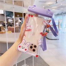 배달용품 스마트폰 방수파우치 터치스크린 밀봉 잠수 수영가방 장비 표류 스트레칭 조절가능 투명 라이더 포장, T14-더블버튼 딸기 화이트래빗크로스가능, C02-11발송 2개줄달림