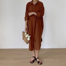 아이엠몽 여성 루즈핏 보들보들 와이셔츠 롱 원피스 꾸안꾸 원마일룩 감성룩 남방셔츠 BC201072YJ