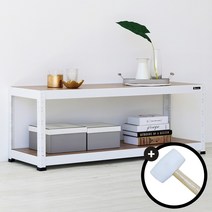 슈랙엣홈 무볼트 조립식앵글선반 2단 블랙 화이트 스탠드선반 [ 조립용 고무망치 증정 ], 선반 2단600 화이트/600x600 (WxD)