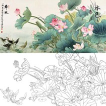 한국화 미술 취미 받침 캘리그라피 정통 색칠 페인팅 풍경 드로잉 동양화, 68x138cm, 화선지 원고.