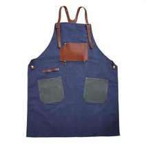 카페 용접 공방 앞치마 작업 캔버스 방수 목공 블루 그레이 코튼 가죽 스트랩 꽃집 정원사 화가 작업복 바리 스타 바텐더 유니폼 K90, 옵션01 Blue
