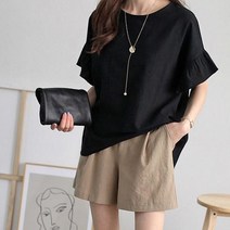 반하나쇼핑 여름 루즈핏 프릴소매 라운드티셔츠 나그랑 린넨블라우스 B030T